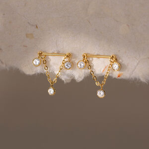 Simple Series Casual Chain Triangle Stainless Steel Waterproof Gold Color Zircon Women's Drop Earrings h5 Picture3