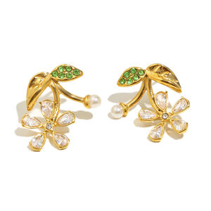 Luxurious Series Sweet Cherry Stainless Steel Waterproof Gold Color Zircon Women's Stud Earrings h5 Picture4