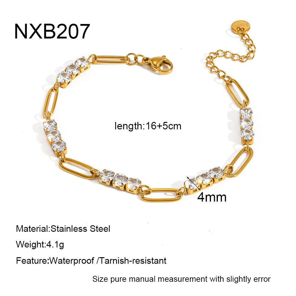 Luxuriöse Serie: Elegante, geometrische Form, wasserdichtes Edelstahl-Armband mit Zirkonia in Goldfarbe für Damen 