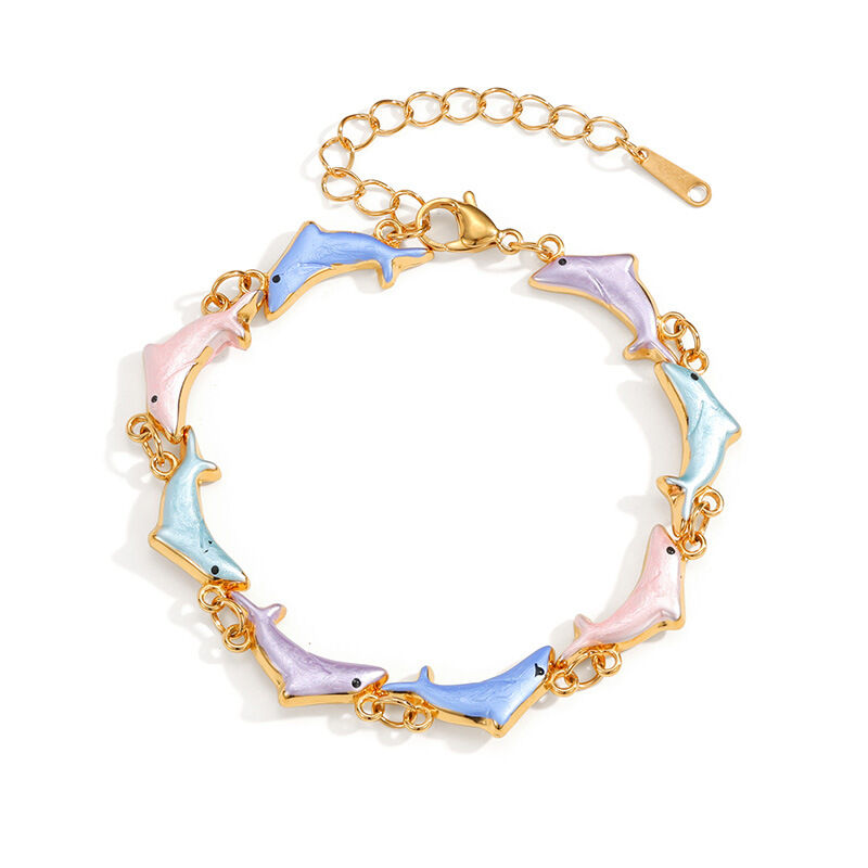 Vacation Oceanic Style Enamel Fish Stainless Steel Waterproof Women's Chain Bracelets h5Picture5