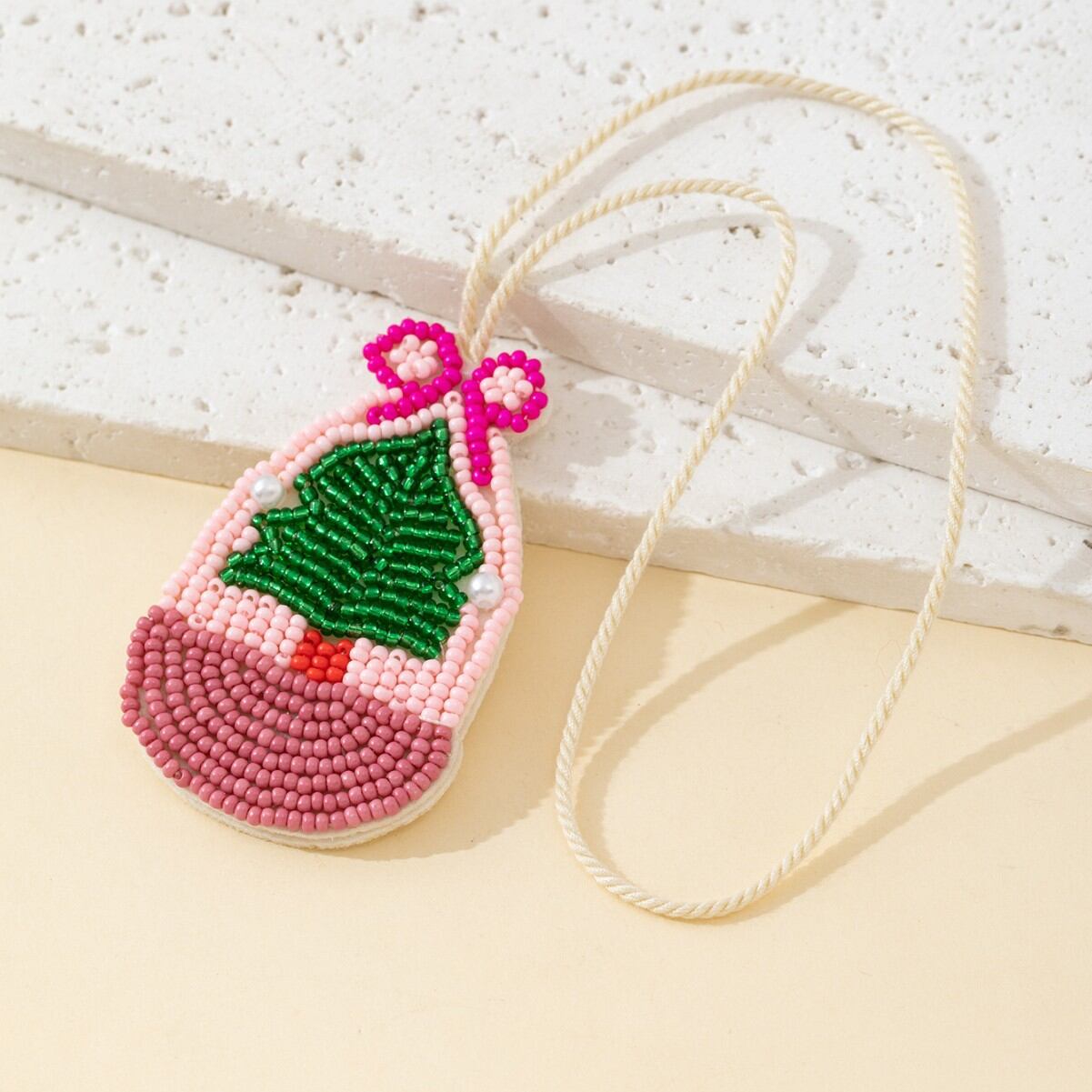 Porte-clés en tissu tissé à motifs végétaux multicolores, collection luxueuse et décontractée de Noël h5 Image4