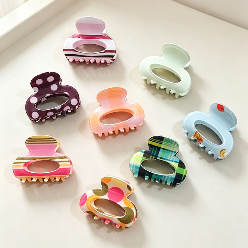 Simple Series Daily Stripe Plaid Polka Dots Mixed Color Acetate Hair Claws