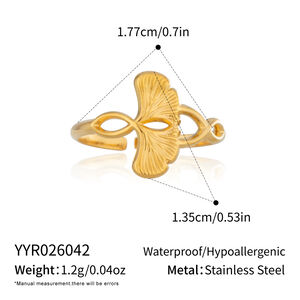 Statement-Ringe aus blattförmigem, wasserdichtem Edelstahl in Goldfarbe h5