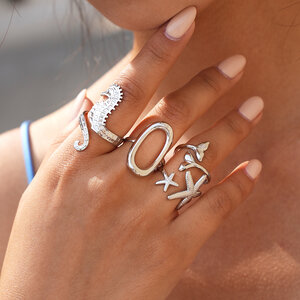 Bague femme Simple Series Daily, forme irrégulière, poisson et étoile de mer, en acier inoxydable étanche. h5 Image2