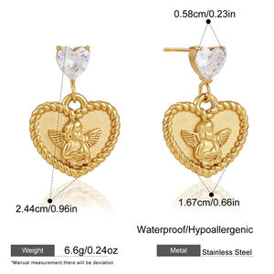 Romantic Series Sweet Heart Angel Stainless Steel Waterproof Gold Color Zircon Women's Drop Earrings h5