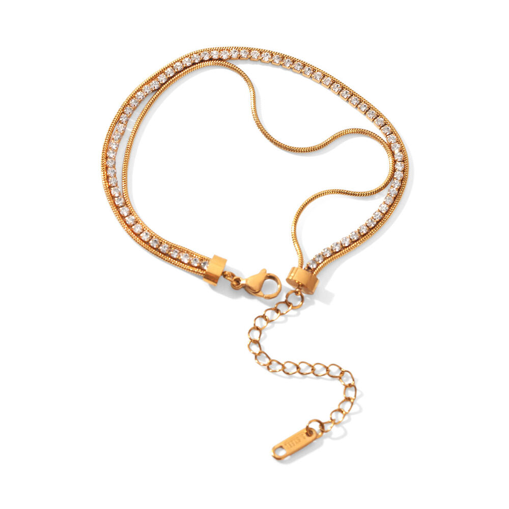 Simple Series Daily Chain Stainless Steel Waterproof Gold Color Zircon Women's Chain Bracelets