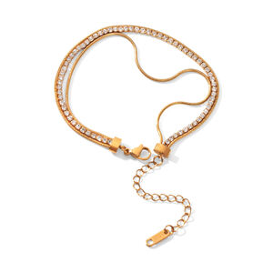 Simple Series Daily Chain Stainless Steel Waterproof Gold Color Zircon Women's Chain Bracelets h5