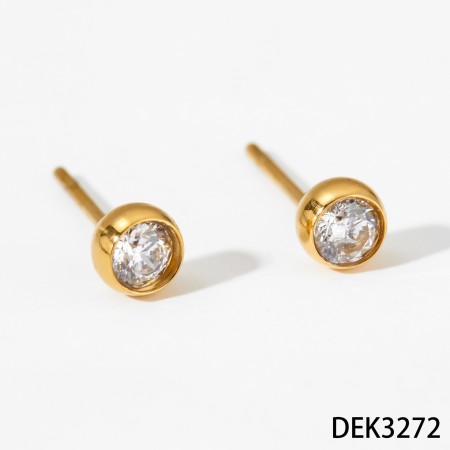 Simple Heart Tassel Stainless Steel Waterproof Gold Color Zircon Women's Stud Earrings