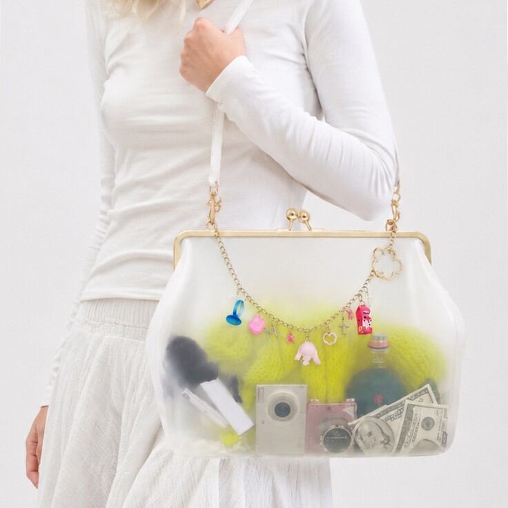 Sac carré femme en PVC transparent à pois imprimé uni, style décontracté, avec quincaillerie en métal. Image3