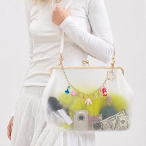 Sac carré femme en PVC transparent à pois imprimé uni, style décontracté, avec quincaillerie en métal. h5 Image3