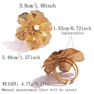Retro Daily Irregular Shape Stainless Steel Waterproof Gold Color Statement Ring h5