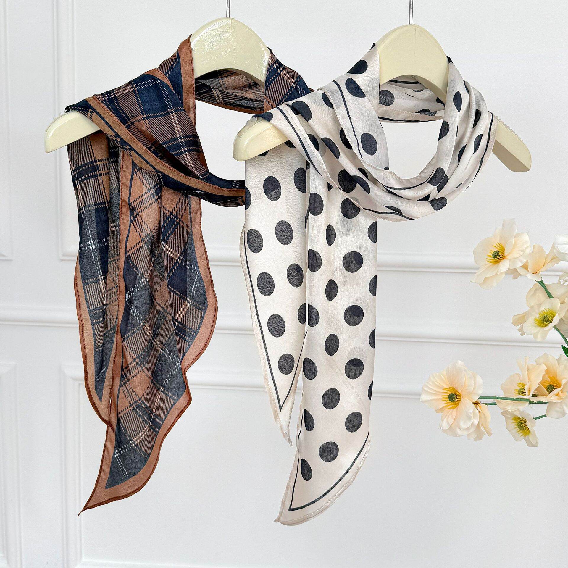 Lässige Sommerschals aus Polyester, schlichte Serie, mit Blumen-, Karo-, Polka-Dot- und Paisley-Muster