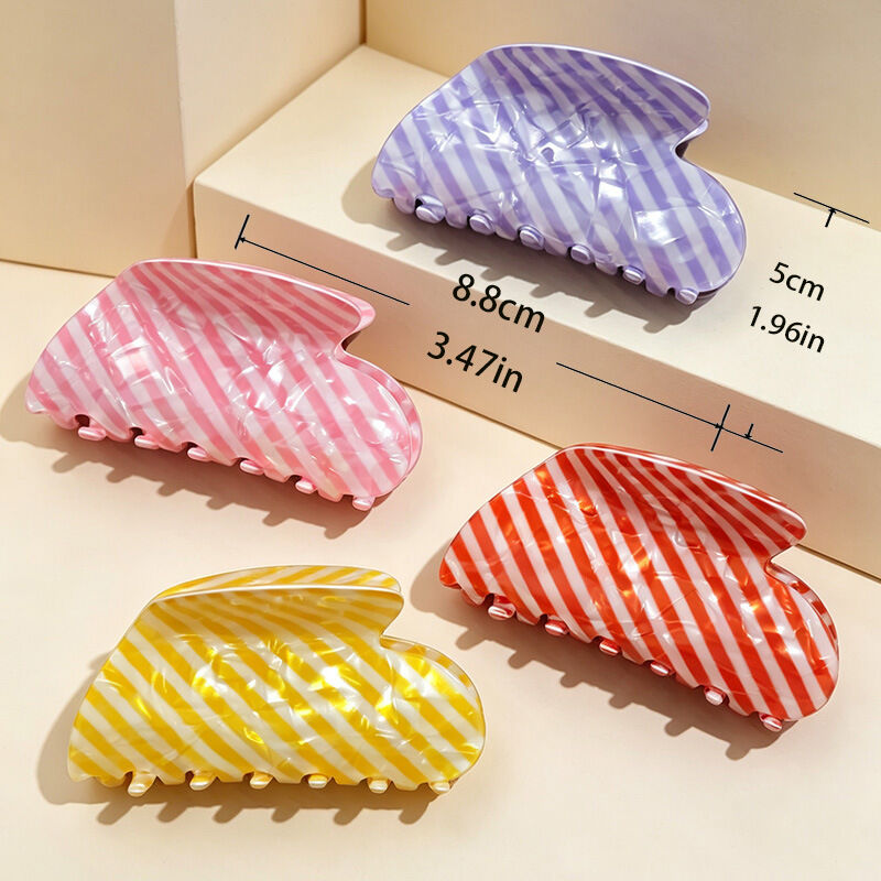 Romantic Series Simple Heart Stripe Polka Dots Mixed Color Pvc Hair Claws 2