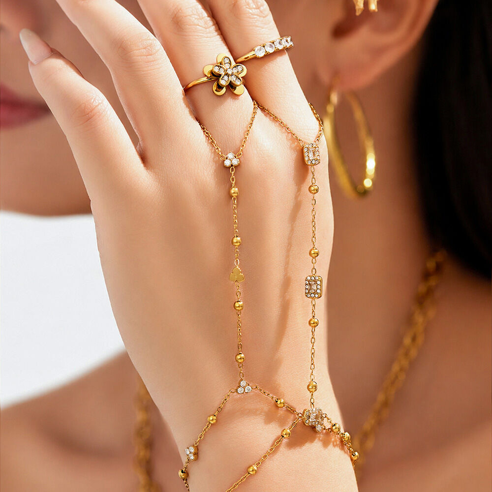 Luxurious  Irregular Shape Chain Rectangle Stainless Steel Waterproof  Gold Color  Zircon Women's Hand Chain Picture2