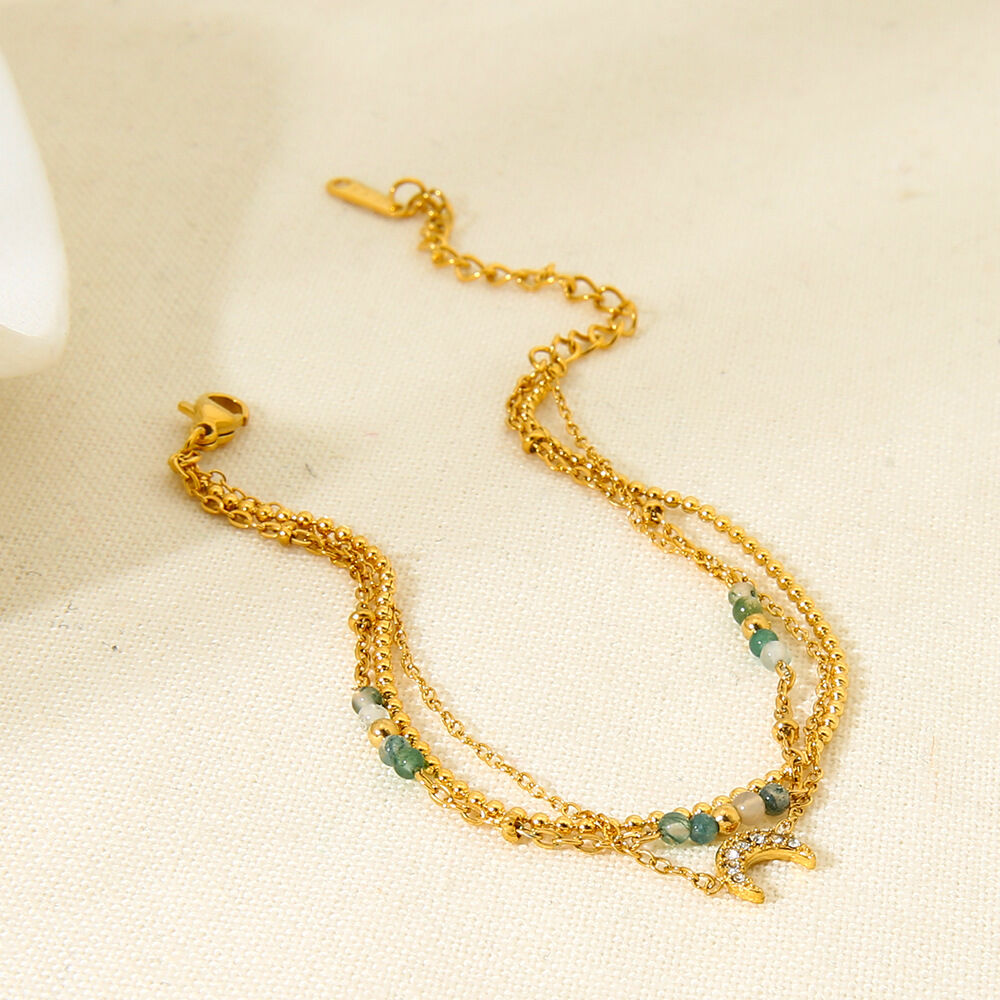 Ethnic Series Bohemian Moon Stainless Steel Waterproof Gold Color Zircon Women's Hand Chain h5Picture2