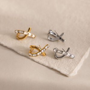 Luxurious Series Elegant Bow Knot Stainless Steel Waterproof Gold Color Zircon Women's Stud Earrings h5 Picture2