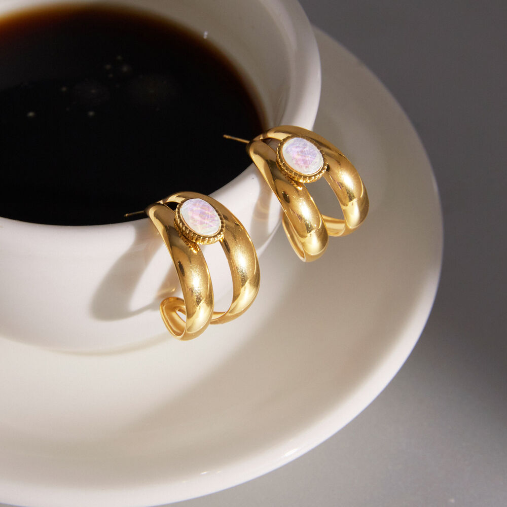 Simple Series Hollowed-Out Circle Stainless Steel Waterproof Gold Color Women's Stud Earrings Picture2