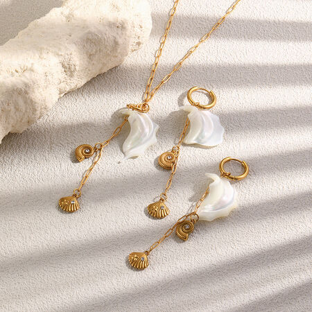 Romantic Series Oceanic Style Shell Stainless Steel Waterproof Gold Color Women's Necklaces Sets