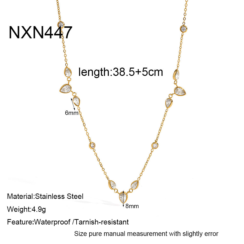 Luxuriöse Serie: Elegante, tropfenförmige Damen-Halskette aus wasserdichtem Edelstahl in Goldfarbe mit Zirkonia