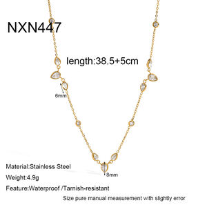 Luxuriöse Serie: Elegante, tropfenförmige Damen-Halskette aus wasserdichtem Edelstahl in Goldfarbe mit Zirkonia h5