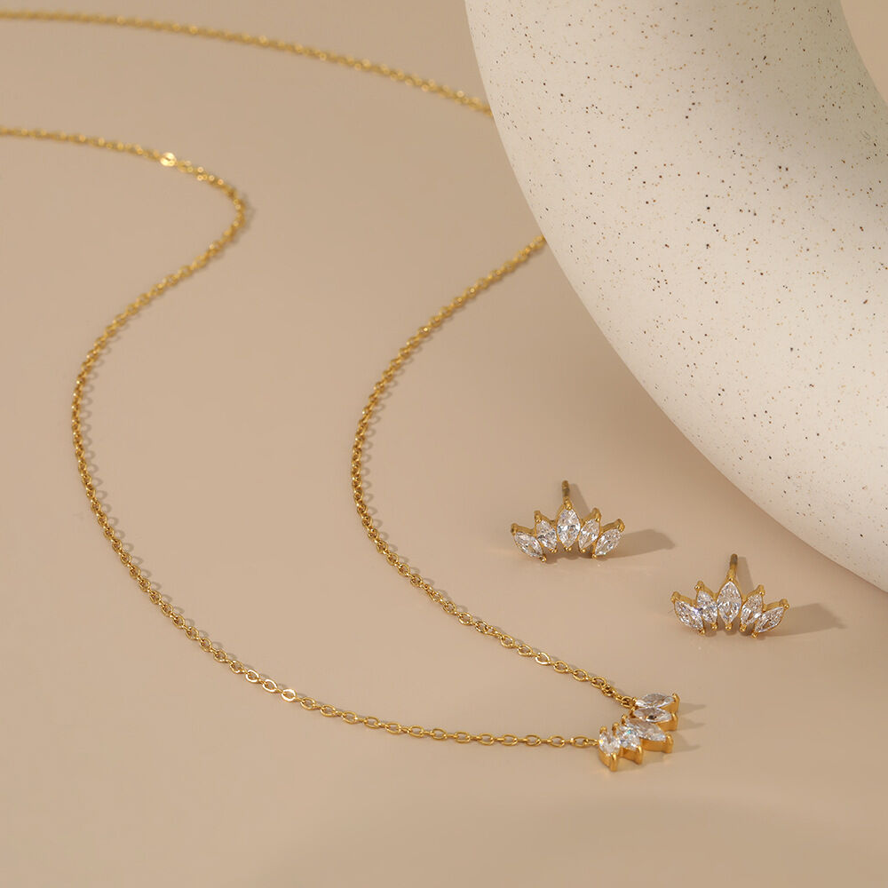 Set di collane da donna Simple Series in acciaio inossidabile impermeabile color oro con zirconi 2
