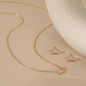 Simple Series Stainless Steel Waterproof Gold Color Zircon Women's Necklaces Sets h5 Picture2