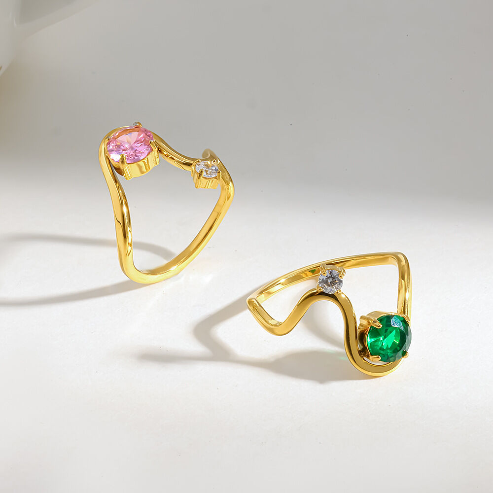 Simple Series Daily Geometric Shape Stainless Steel Waterproof Gold Color Zircon Women's Gemstone Rings Picture3