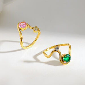 Simple Series Daily Geometric Shape Stainless Steel Waterproof Gold Color Zircon Women's Gemstone Rings h5 Picture3