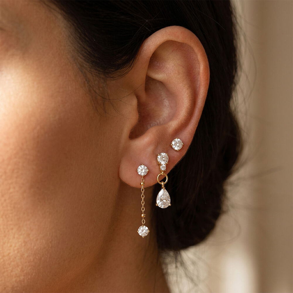Simple Series Tassel Circle Stainless Steel Waterproof Gold Color Zircon Women's Earring Sets Picture3