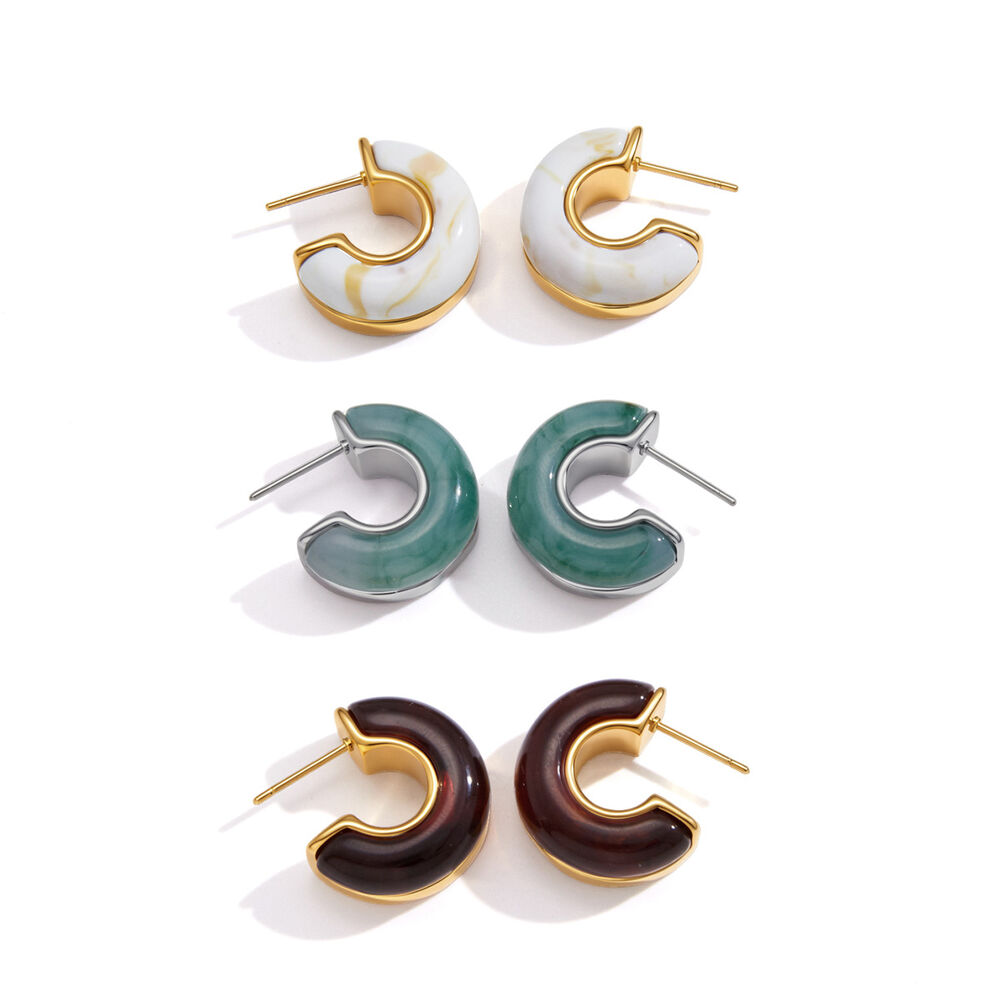 Boucles d'oreilles puces rondes rétro en résine pour femmes, collection Simple Series Image3