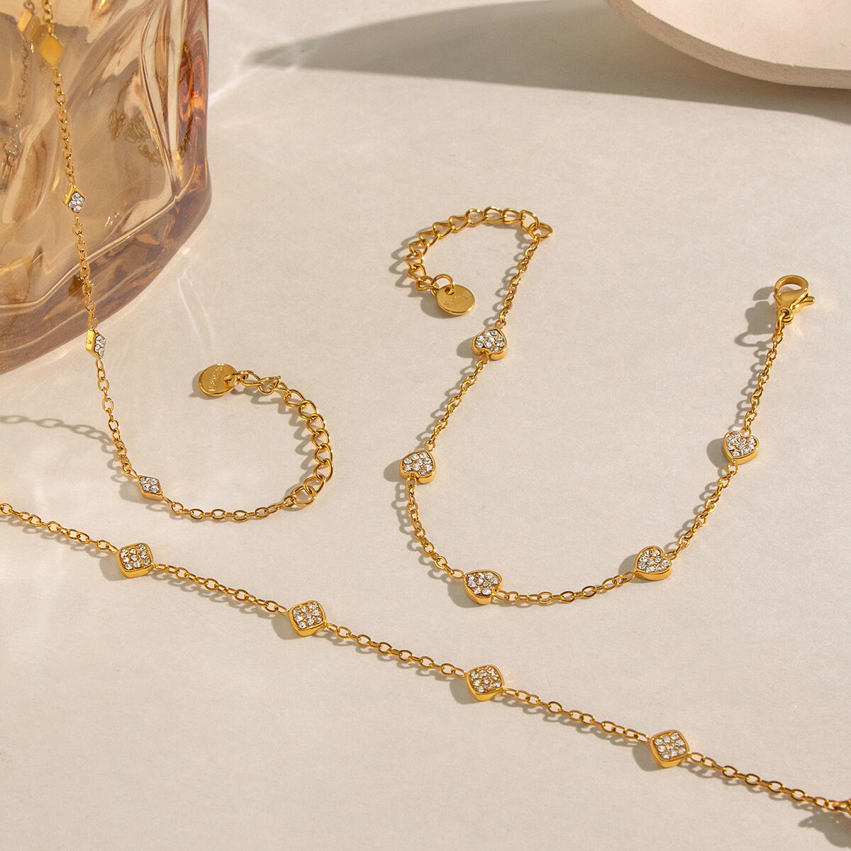 Heart Shape Zircon Stainless Steel Gold Color Women's Chain Bracelets