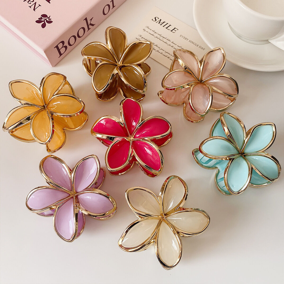Pinzas acrílicas para el cabello de color liso, de la serie Simple Sweet Flower 2