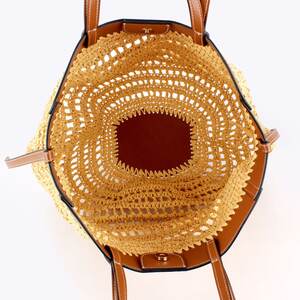 Casual stijl geweven effen patchwork raffia damestas met opengewerkte details h5 Afbeelding3