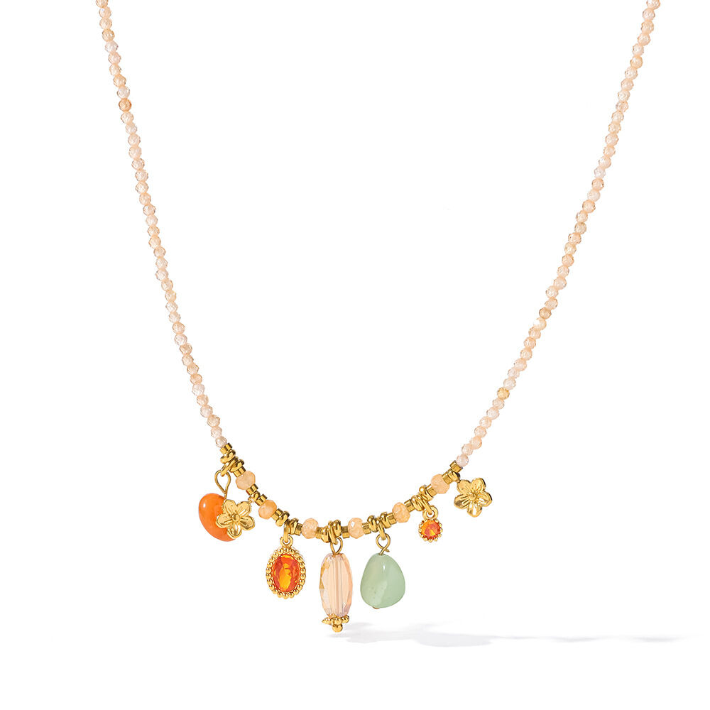 Collar de mujer con cuentas de circonita color oro, forma geométrica y diseño romántico, de acero inoxidable, resistente al agua. h5 Imagen4