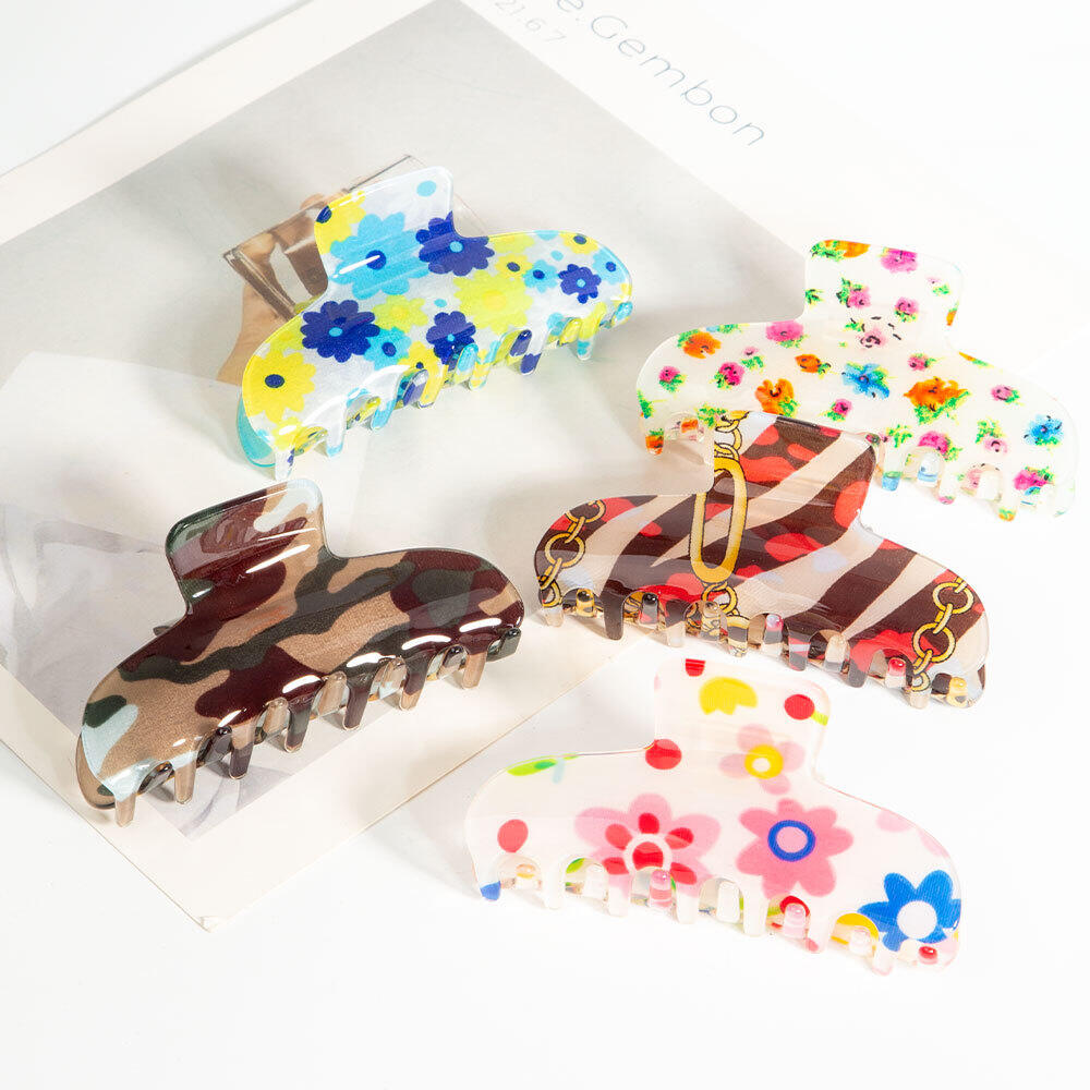 Simple Series Casual Flower Leopard Print Mixed Color Chain Acetate Hair Claws