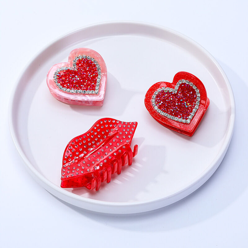 Romantic Series Simple Heart Mixed Color Acetate Rhinestone Hair Claws Picture4