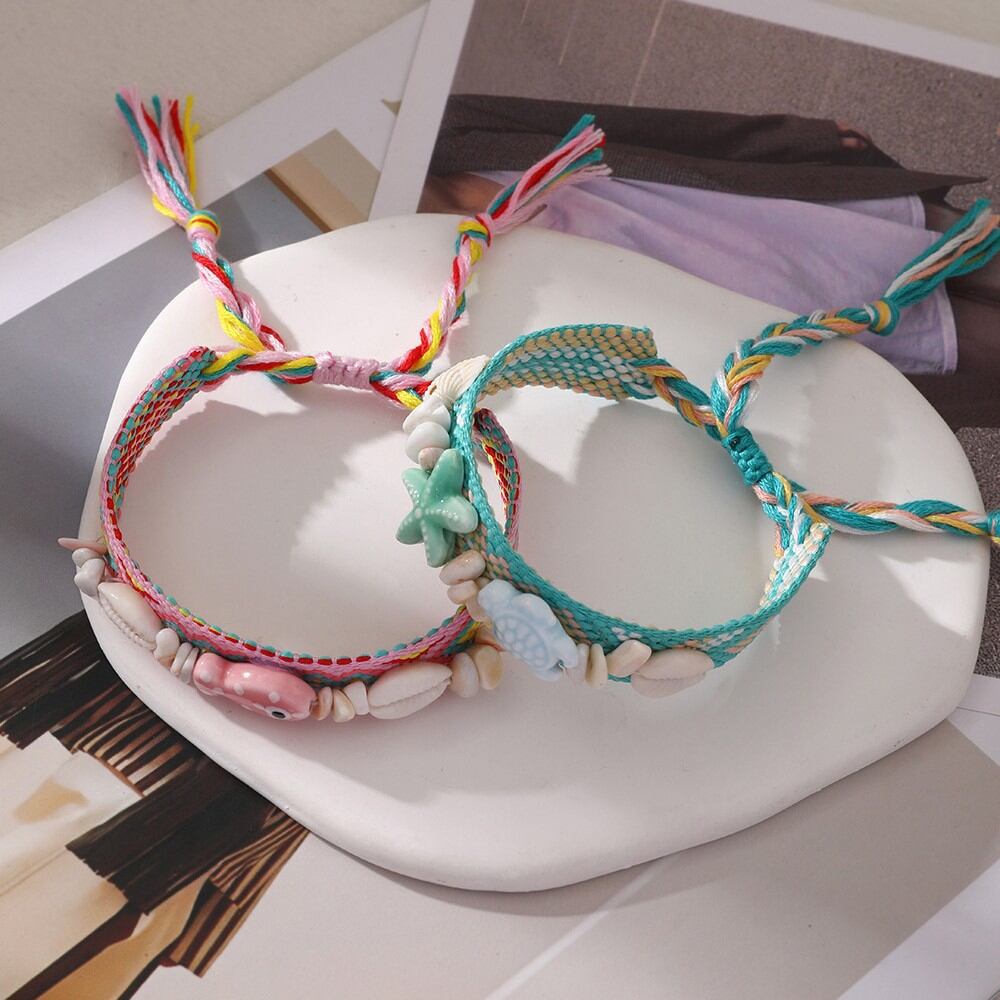 Bracelets tressés pour femmes, style océanique, avec coquillages, collection romantique h5 Image3