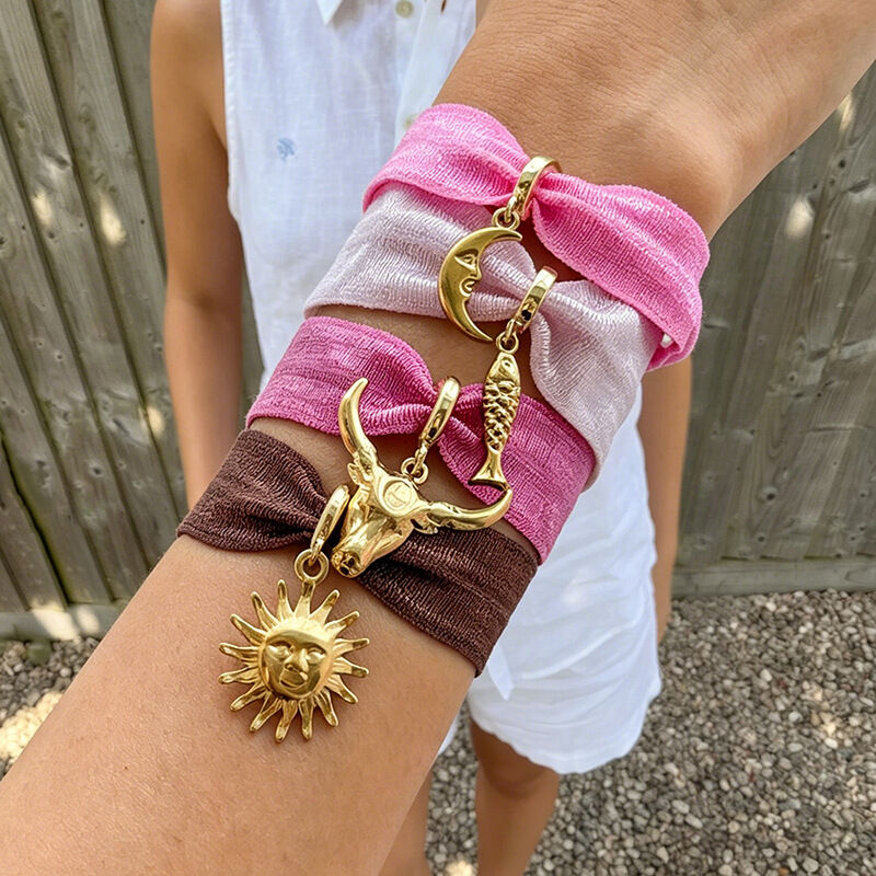 Bracelets Tressés Pour Femmes, Collection Romantique, Motif Animaux Mignons (Soleil, Lune, Poisson), En Acier Titane Couleur Or.