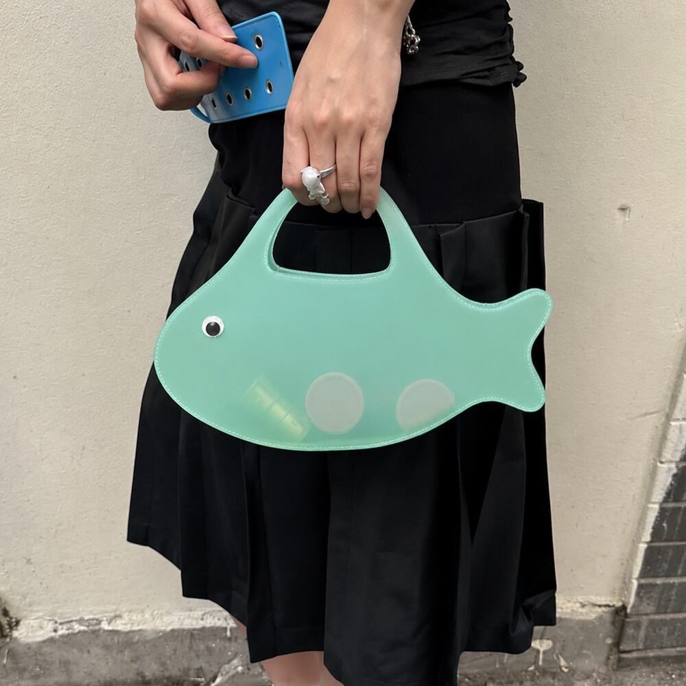 Sac à main femme style décontracté en PVC transparent uni à motif de poisson et d'océan Image3