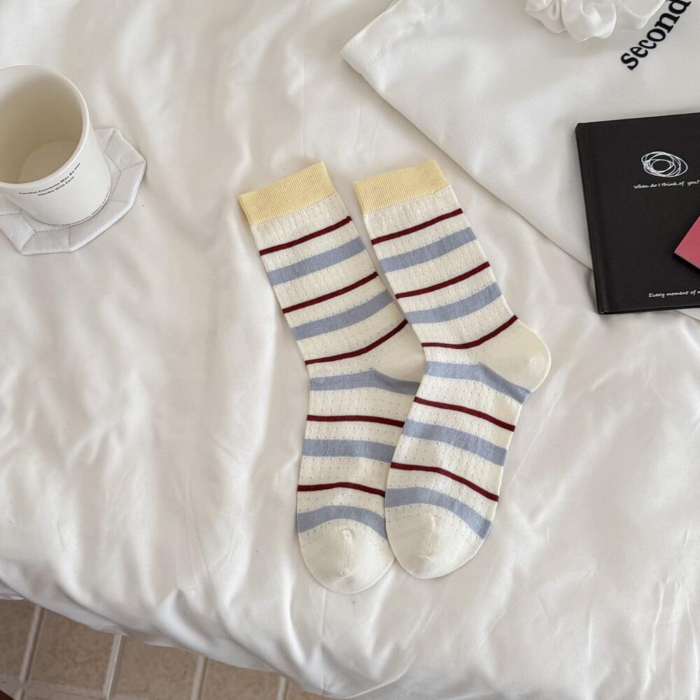 Slight Bounce Basic Stripes Color Clash Mid-Calf Socks