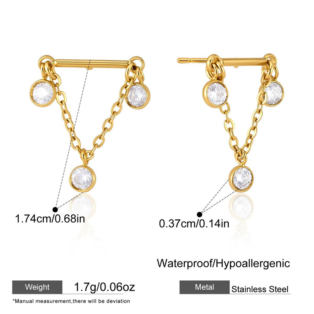 Simple Series Casual Chain Triangle Stainless Steel Waterproof Gold Color Zircon Women's Drop Earrings