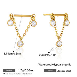 Simple Series Casual Chain Triangle Stainless Steel Waterproof Gold Color Zircon Women's Drop Earrings h5