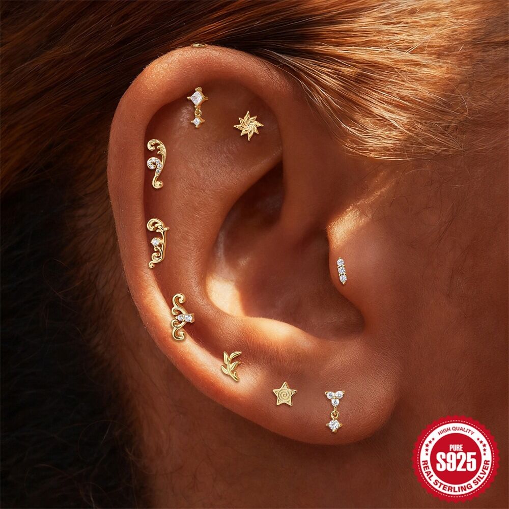 Simple  Elegant Devil's Eye Irregular Shape Plant  Gold Color  Zircon Women's 925 Sterling Silver Color Earrings 2
