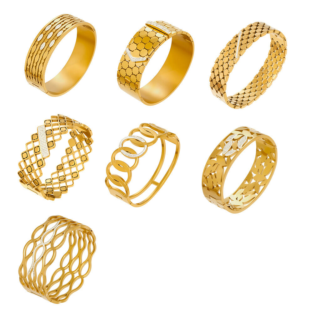 Luxurious  Hip-Pop/Rock Hollowed-Out Circle Geometric Shape Stainless Steel Waterproof Women's Bangles Picture5