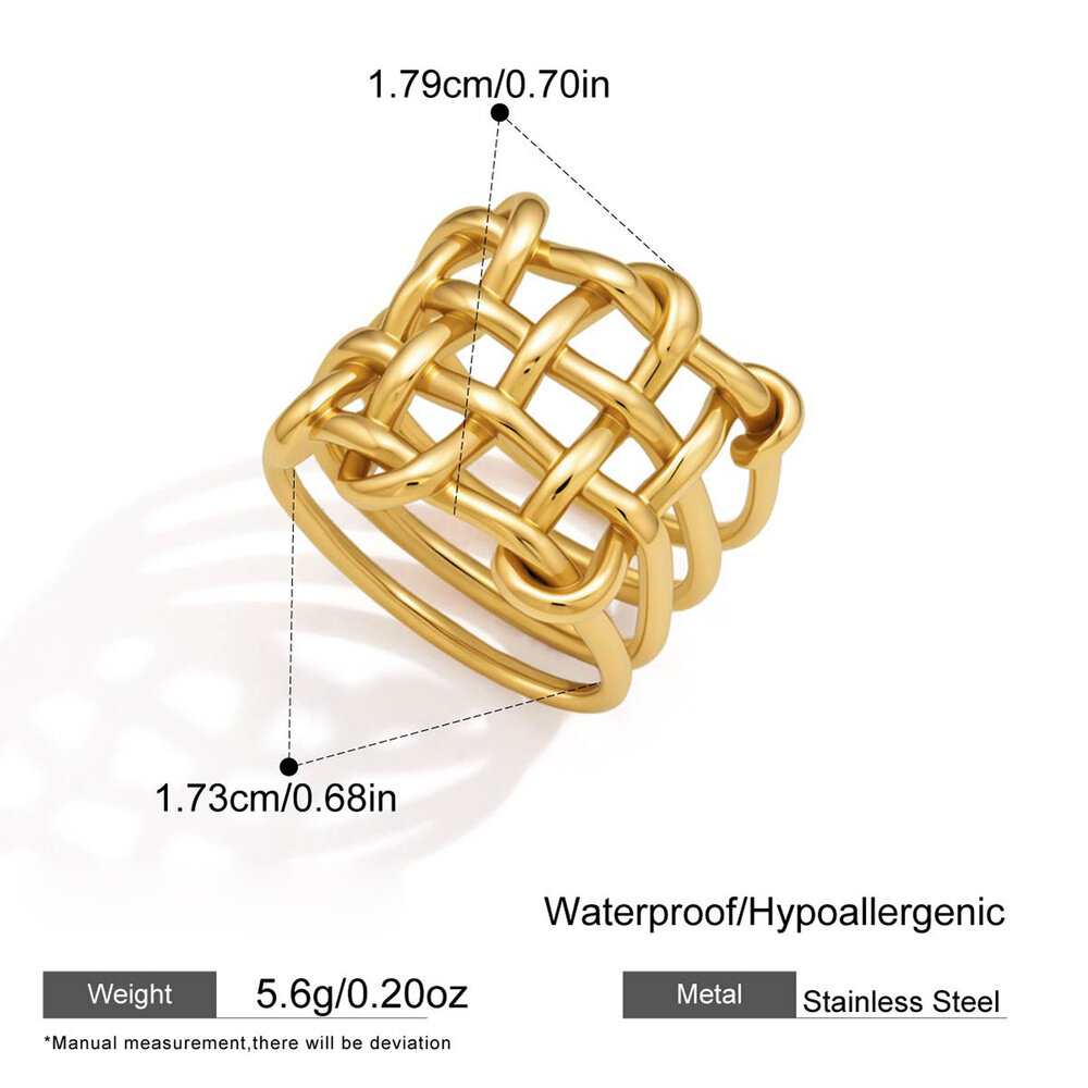 Simple Series Daily Irregular Shape Hollowed-Out Stainless Steel Waterproof Gold Color Statement Rings