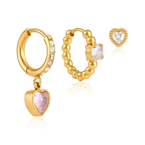 Luxurious Series Sweet Heart Beads Stainless Steel Waterproof Zircon Women's Earring Sets h5 Picture5