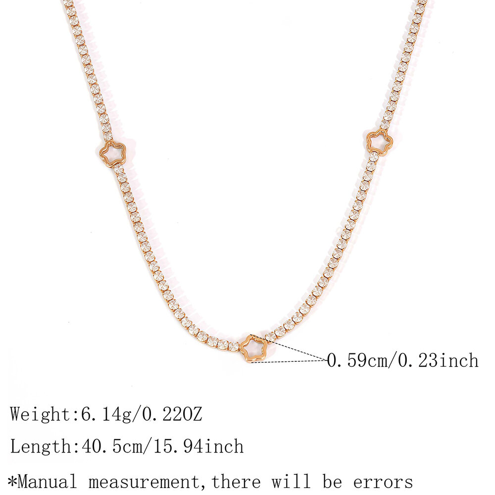 Simple Series Daily Flower Stainless Steel Waterproof Gold Color Zircon Women's Chain Necklaces