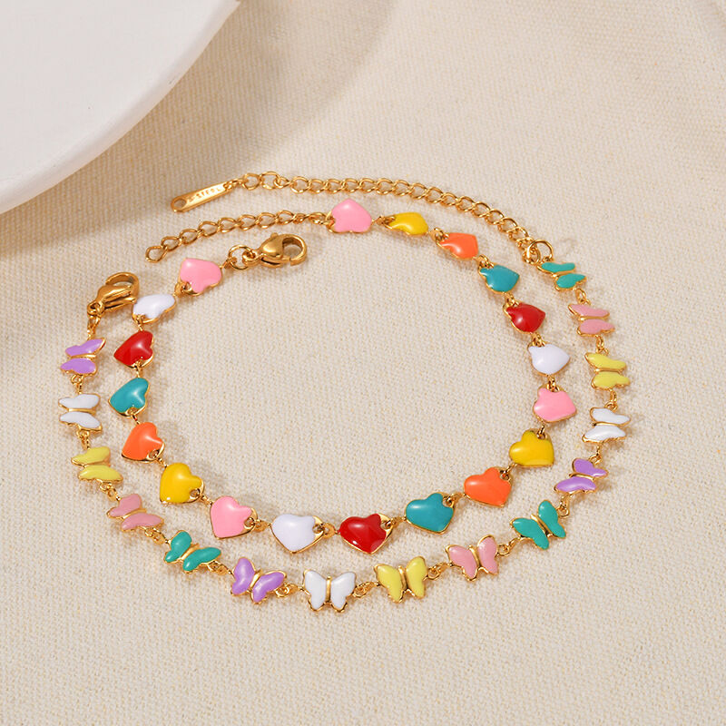 Romantic Series Enamel Heart Butterfly Stainless Steel Waterproof Women's Chain Bracelets