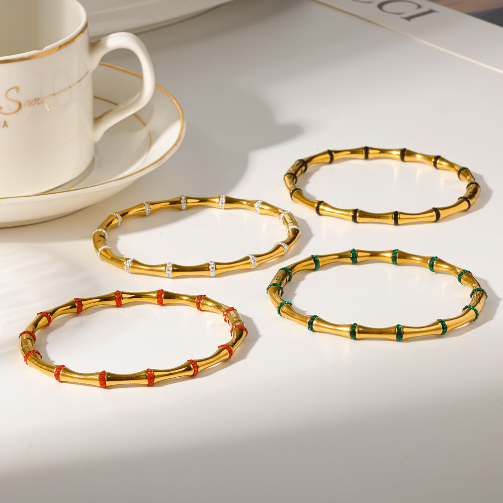 Stainless Steel Waterproof Gold Color Rhinestone Women's Bangles Picture4