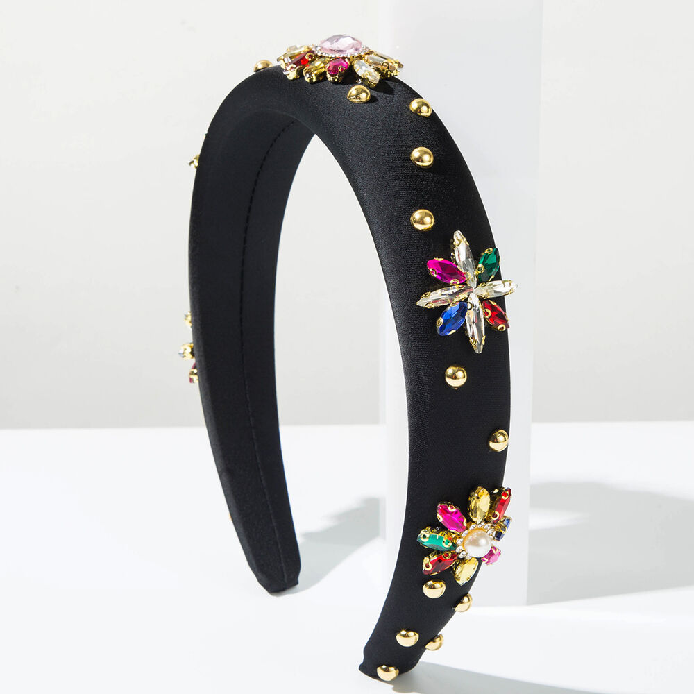 Luxurious Series Retro Flower Solid Color Fabric Rhinestone Hair Bands